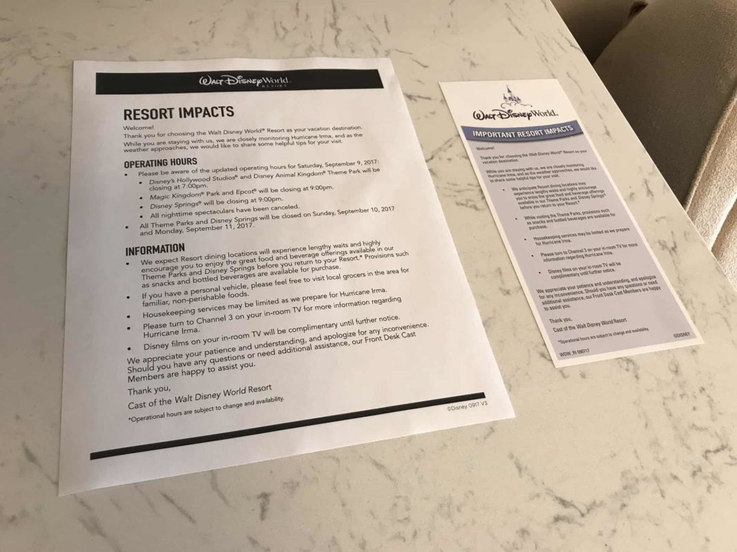 PHOTOS: Disney Distributing Safety and Information Pamphlets to Resort Guests Prior to Hurricane Irma