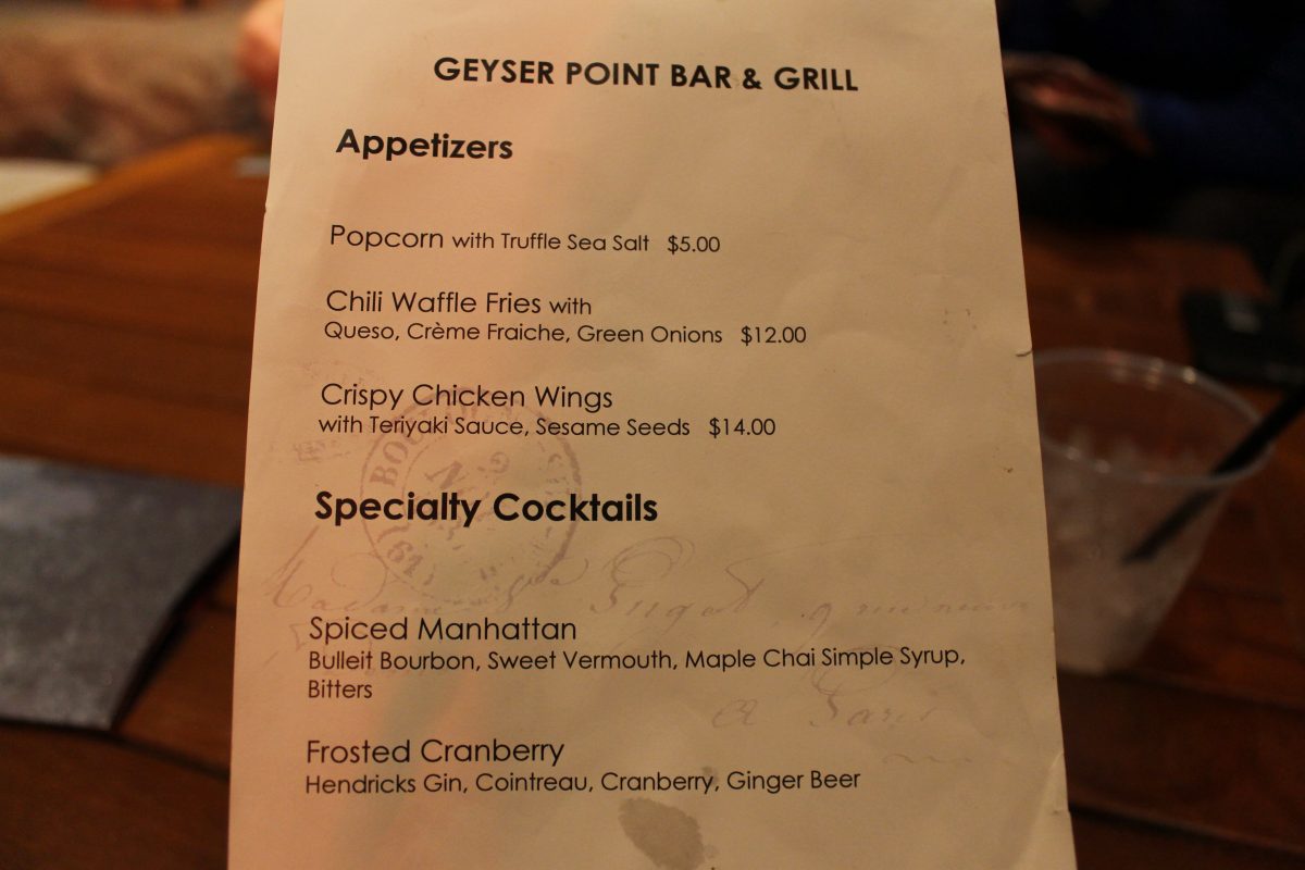 Geyser Point Winter Menu