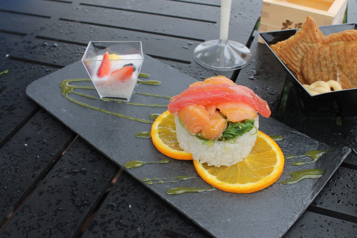 Chirashi Sushi and Haupia Pearl: Salmon, Tuna and Yuzu Miso with Coconut Tapioca Pudding $7.50