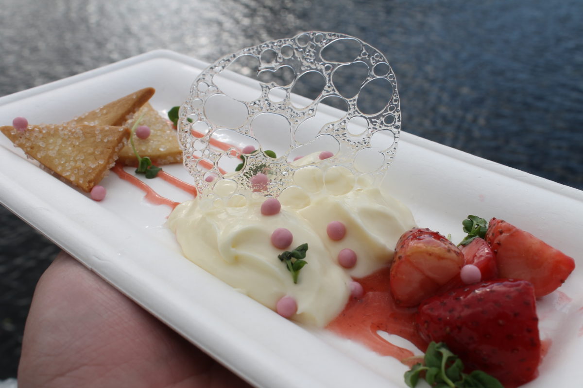 Deconstructed Strawberry Cheesecake: Whipped, New York Style Cheesecake with Fresh Florida Strawberries and Sugar Cookies with Micro-basil $6.00