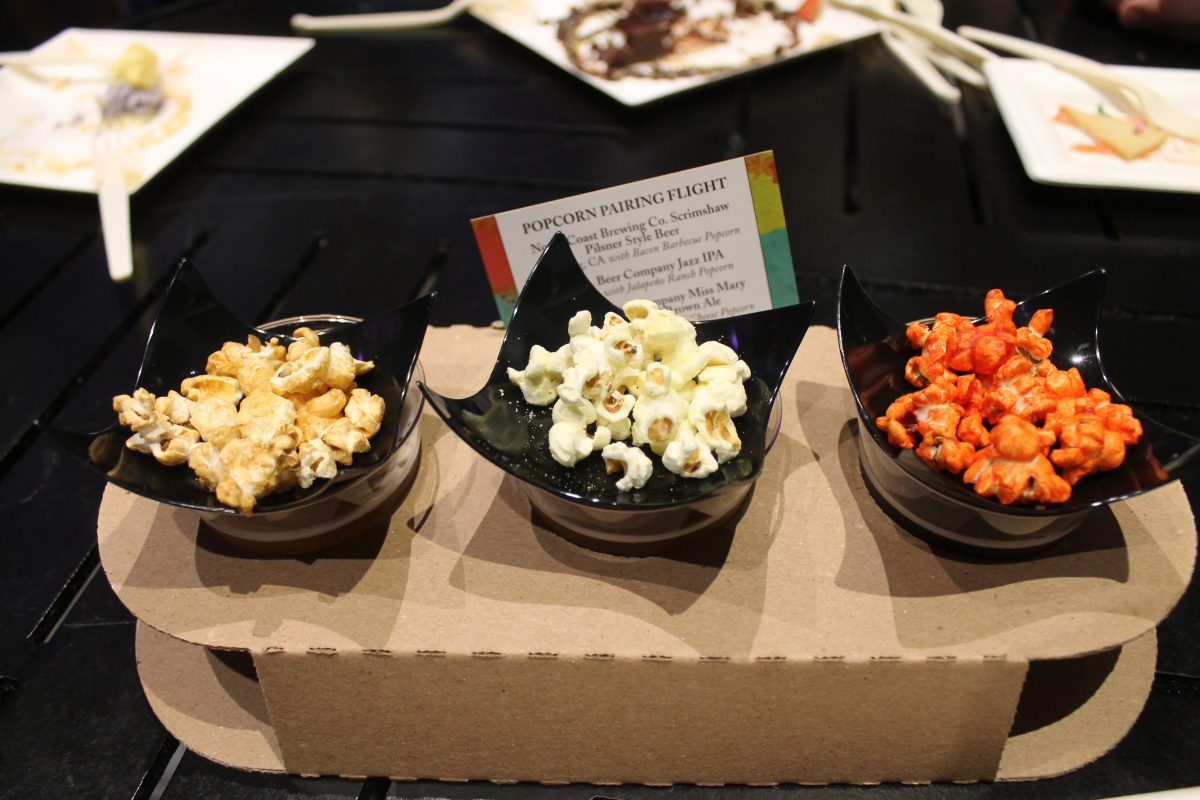 Popcorn Pairing Flight (North Coast Brewing Co. Scrimshaw Pilsner Style Beer, M.I.A. Brewing Company Jazz IPA, Central 28 Beer Company Miss Mary Brown Oatmeal Brown Ale) - $11.00