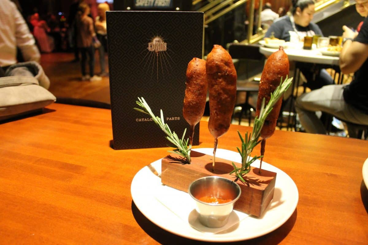 Dancin' Corn Dog - All Beef Knock, Mustard Fruit Puree - $12.00