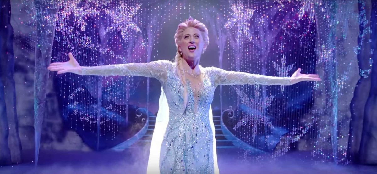 Caissie Levy as Elsa in Frozen the Broadway Musical (screencapture from trailer).