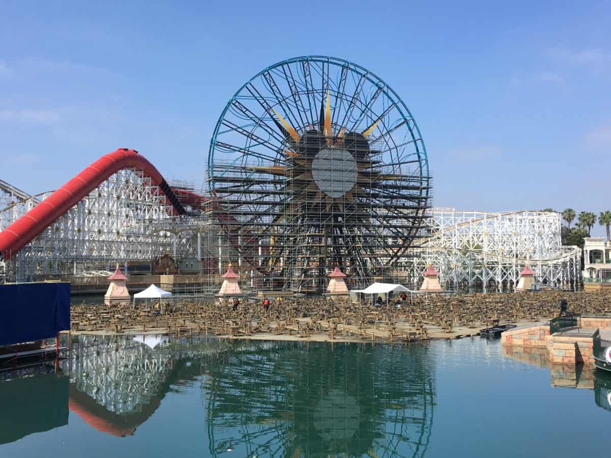 Work done on Mickey's Fun Wheel and World of Color at Disney California Adventure as part of their PIXAR Pier construction, as seen on 4/26/18