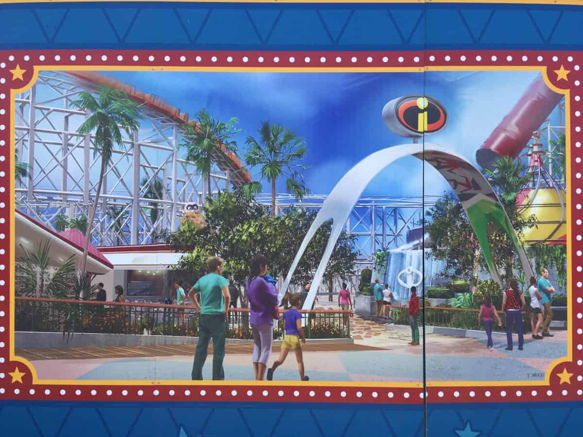 Concept art for the Incredicoaster's entrance at Disney California Adventure as part of their PIXAR Pier constructuion, seen on 4/26/18
