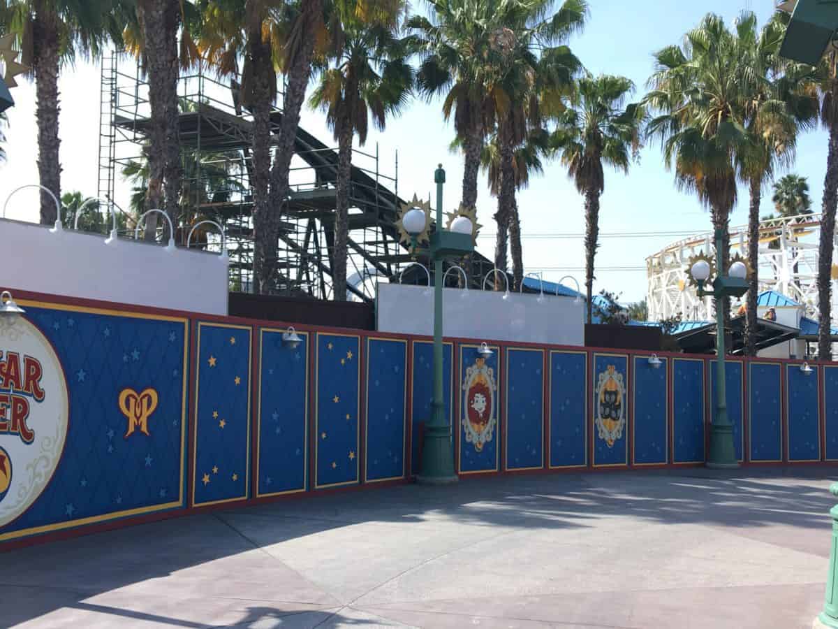 Work being done on the Incredicoaster's loading area in Disney California Adventure as part of their PIXAR Pier construction, seen on 4/26/18