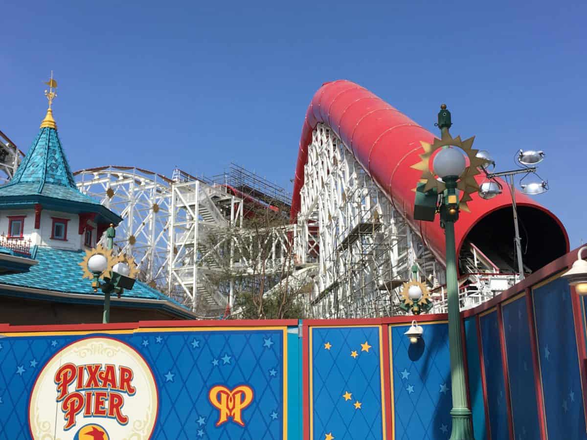 A look at a tunnel on the Incredicoaster in Disney California Adventure as part of their PIXAR Pier construction, seen 4/26/18