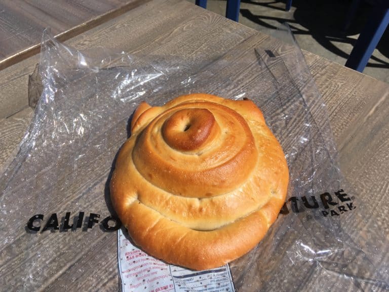 The Mike Wazowski-shaped sourdough bread created for Disneyland Resort's PIXAR Fest and sold at Disney California Adventure's Pacific Wharf Caf&eacute;