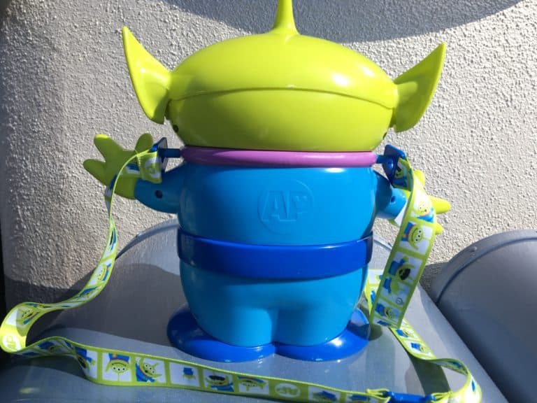 The back of the Annual Passholder-exclusive refillable popcorn bucket, released in celebration of Disneyland's PIXAR Fest