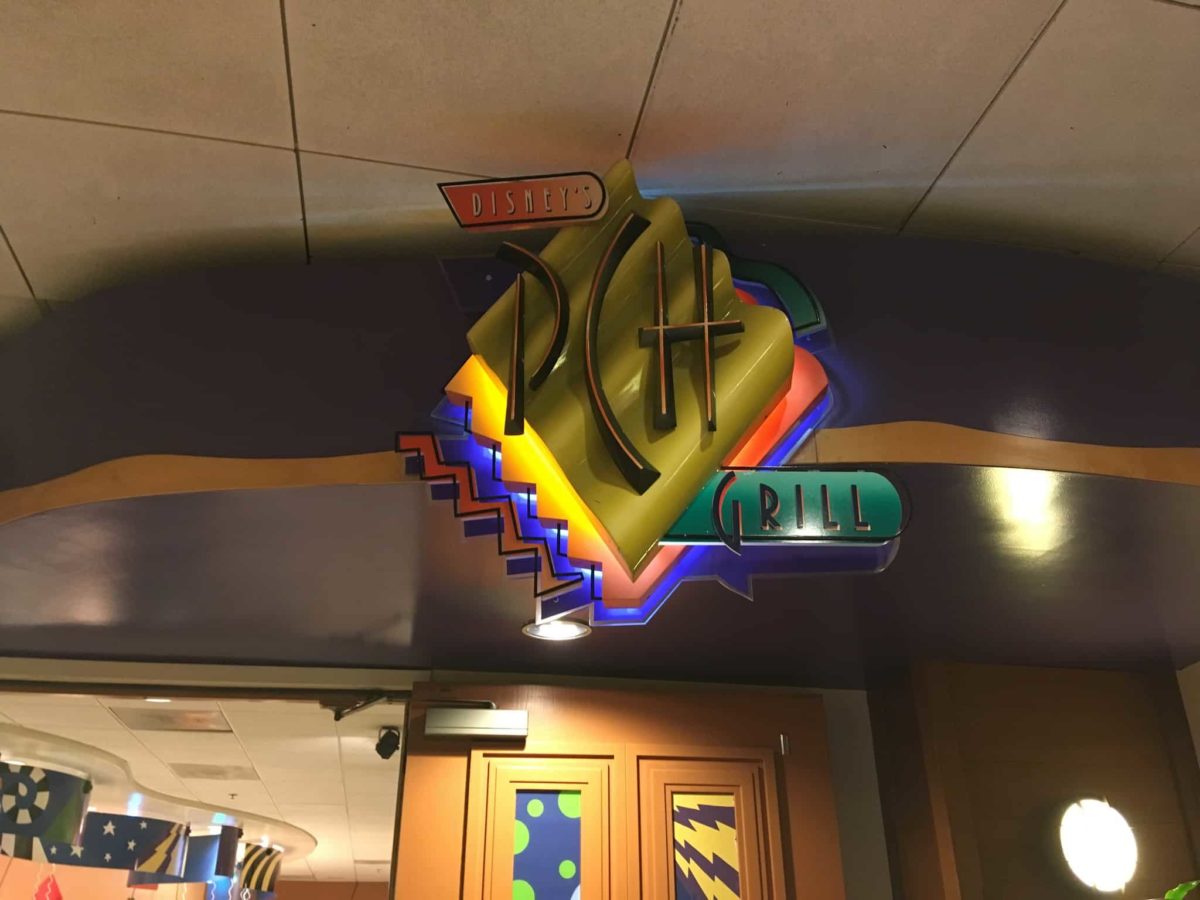 The sign hanging above PCH Grill at Disney's Paradise Pier Hotel at the Disneyland Resort