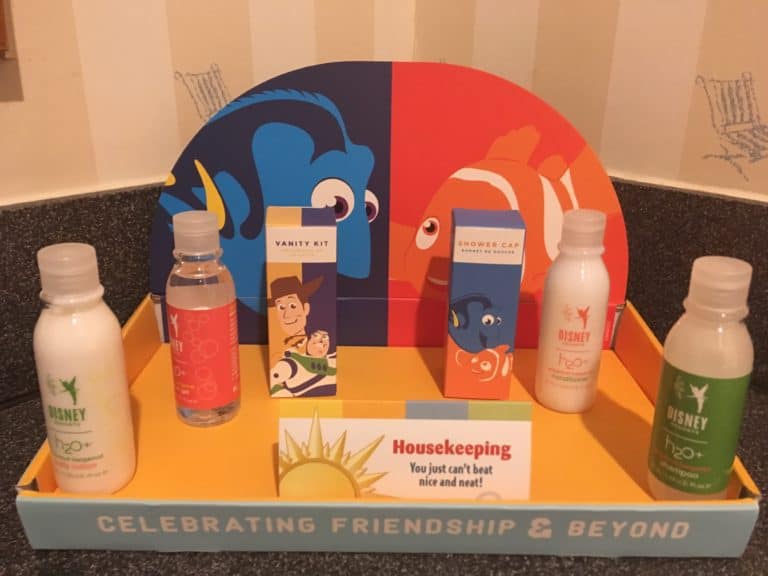 The special bathroom amenities available during Disney's Paradise Pier Hotel's PIXAR Fest overlay