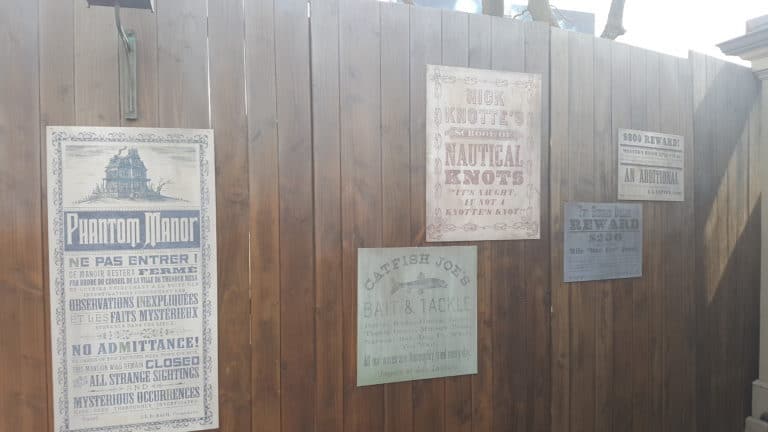 Phantom Manor Disneyland Paris refurbishment, walls with posters from Frontierland. April 2018.