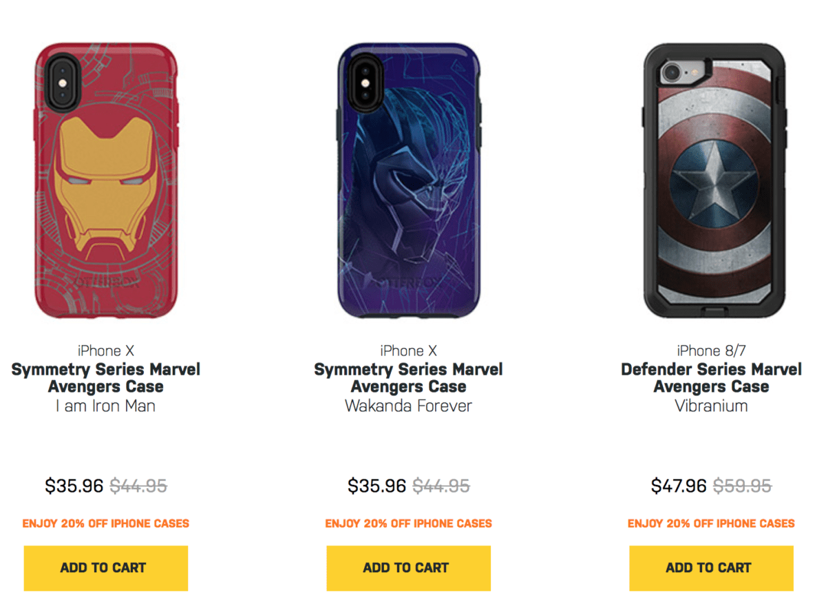 Marvel OtterBox phone cases for iPhone.
