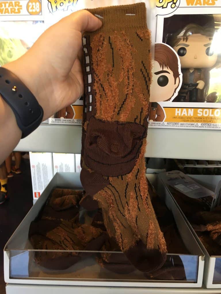 Chewbacca socks sold at Star Traders in Disneyland for the movie "Solo"