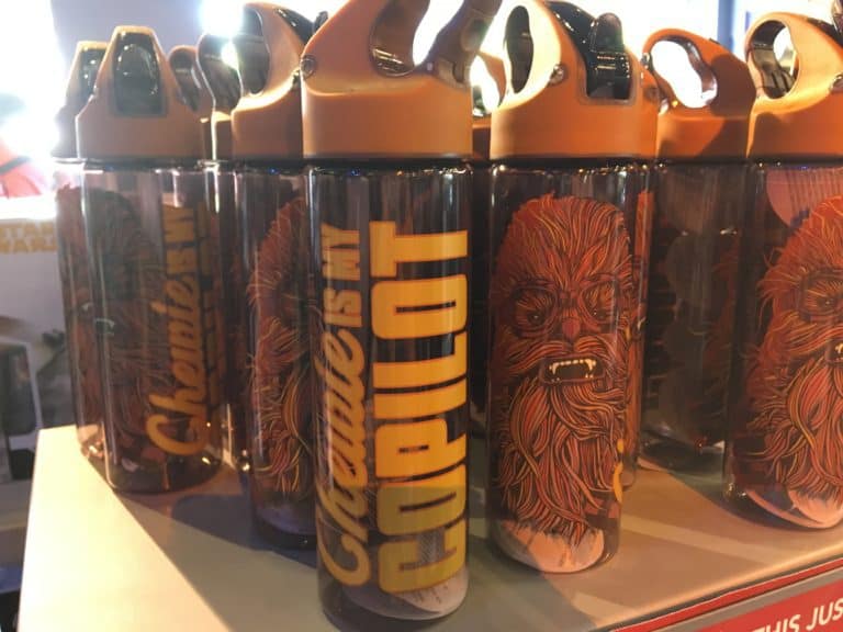 A Chewbacca water bottle, sold at Star Traders in Disneyland for the movie "Solo"