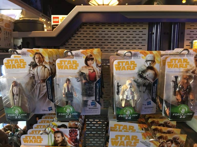 A group of Star Wars Force Link 2.0 figures, sold at Star Traders at Disneyland for the movie "Solo"