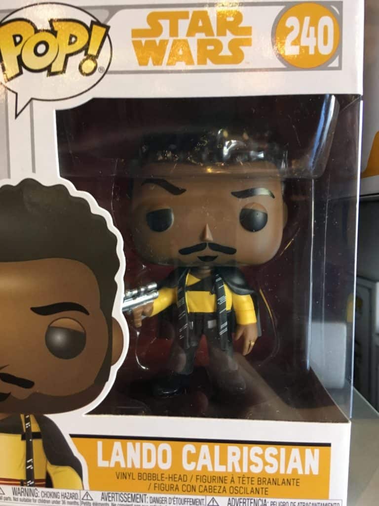 A Funko POP! Lando Calrissian figure from the movie "Solo," sold at Star Traders in Disneyland