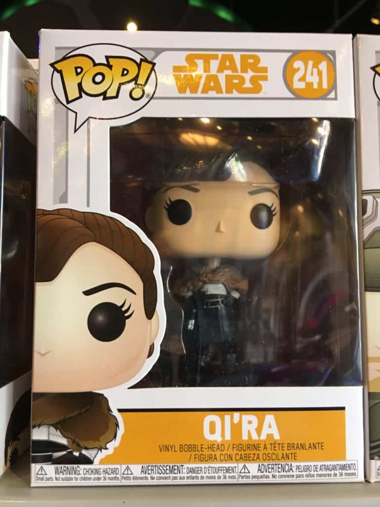 A Funko POP! Qi'ra figure from the movie "Solo," sold at Star Traders in Disneyland 
