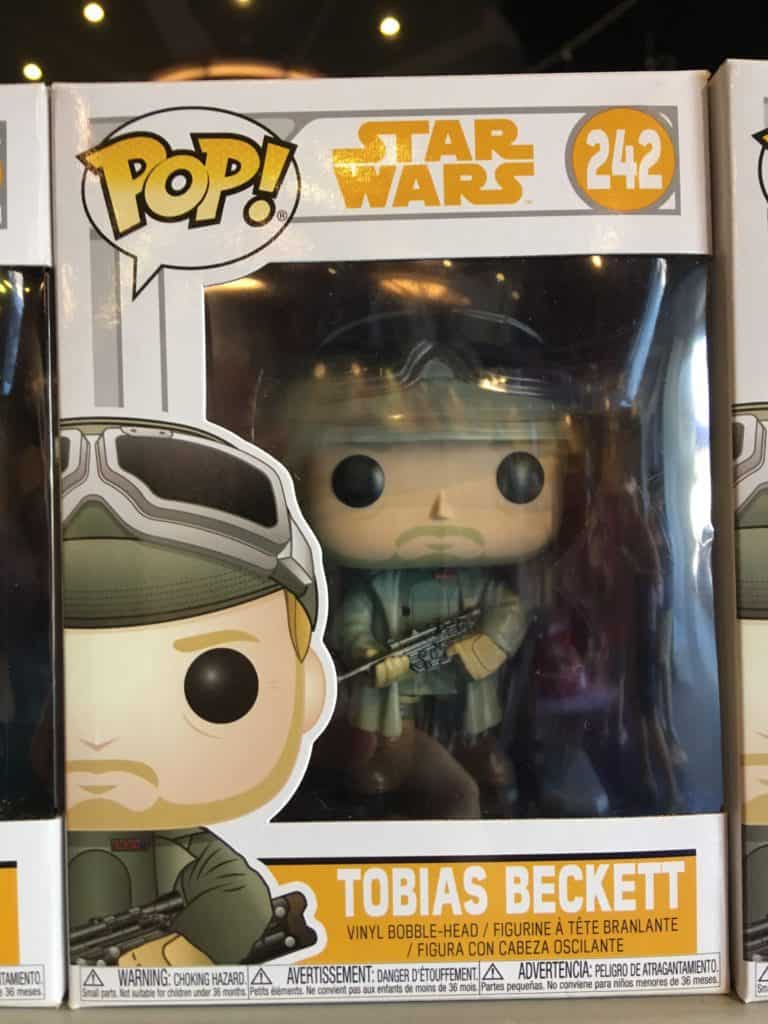 A Funko POP! Tobias Beckett figure from the movie "Solo," sold at Star Traders in Disneyland