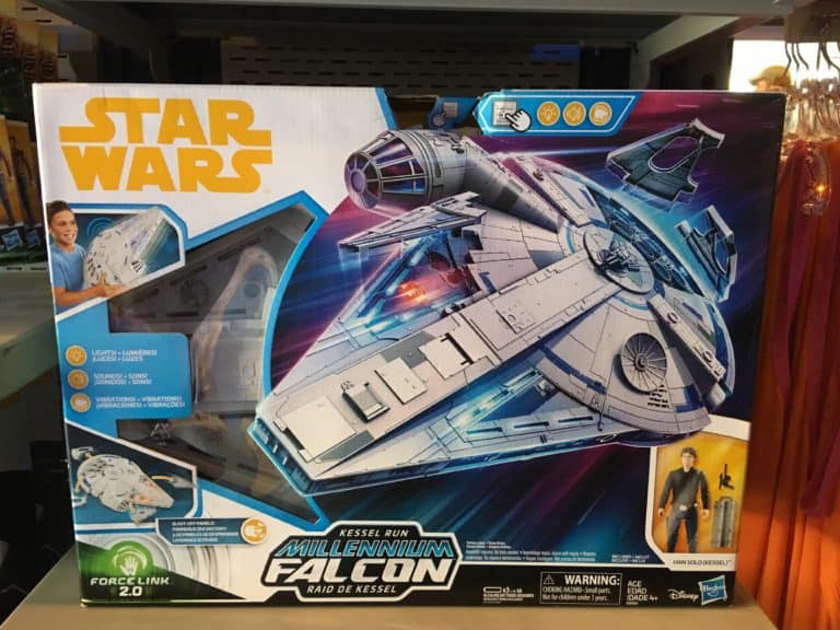 A Star Wars Force Link 2.0 Kessel Run Millennium Falcon play set, sold at Star Traders in Disneyland for the movie "Solo"