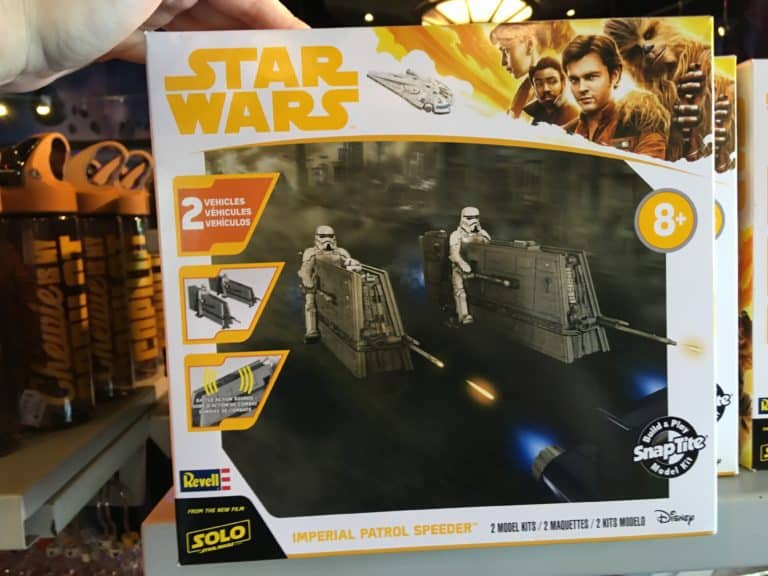 A Revell model kit of an Imperial Patrol Speeder, sold at Star Traders in Disneyland for the movie "Solo"