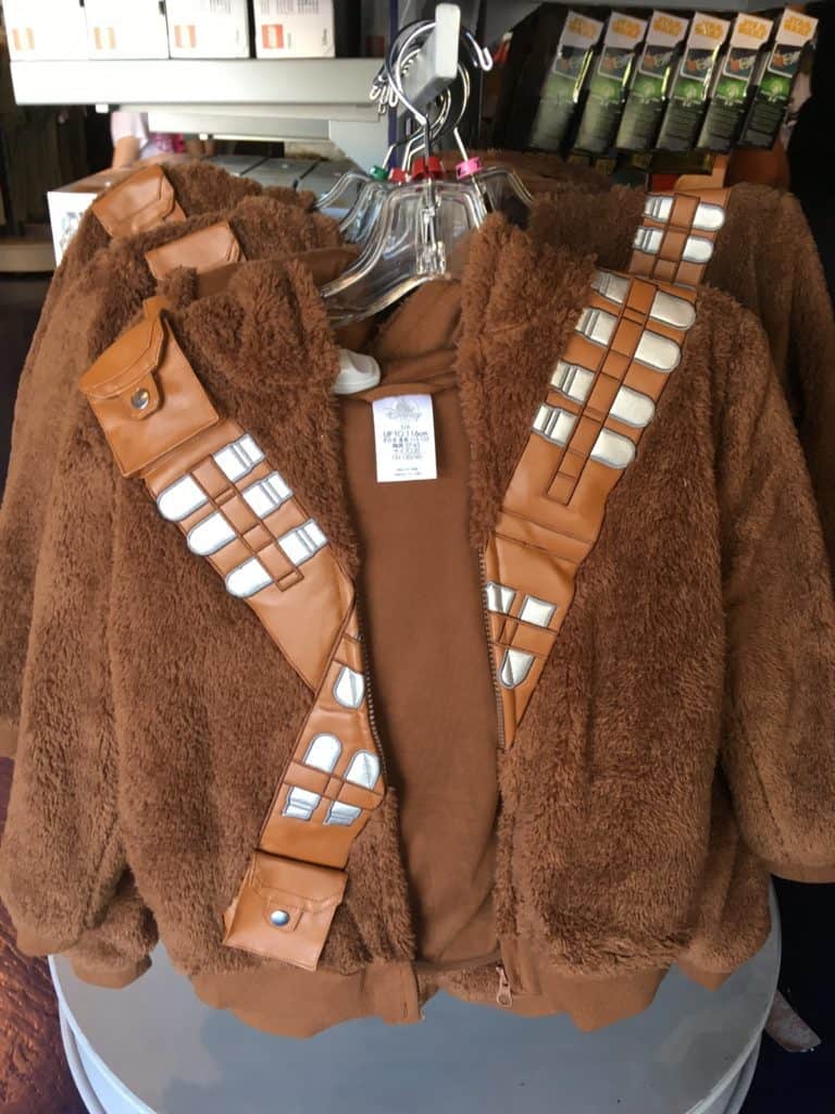 A kid's Chewbacca hoodie from Star Traders at Disneyland, released prior to the movie "Solo"