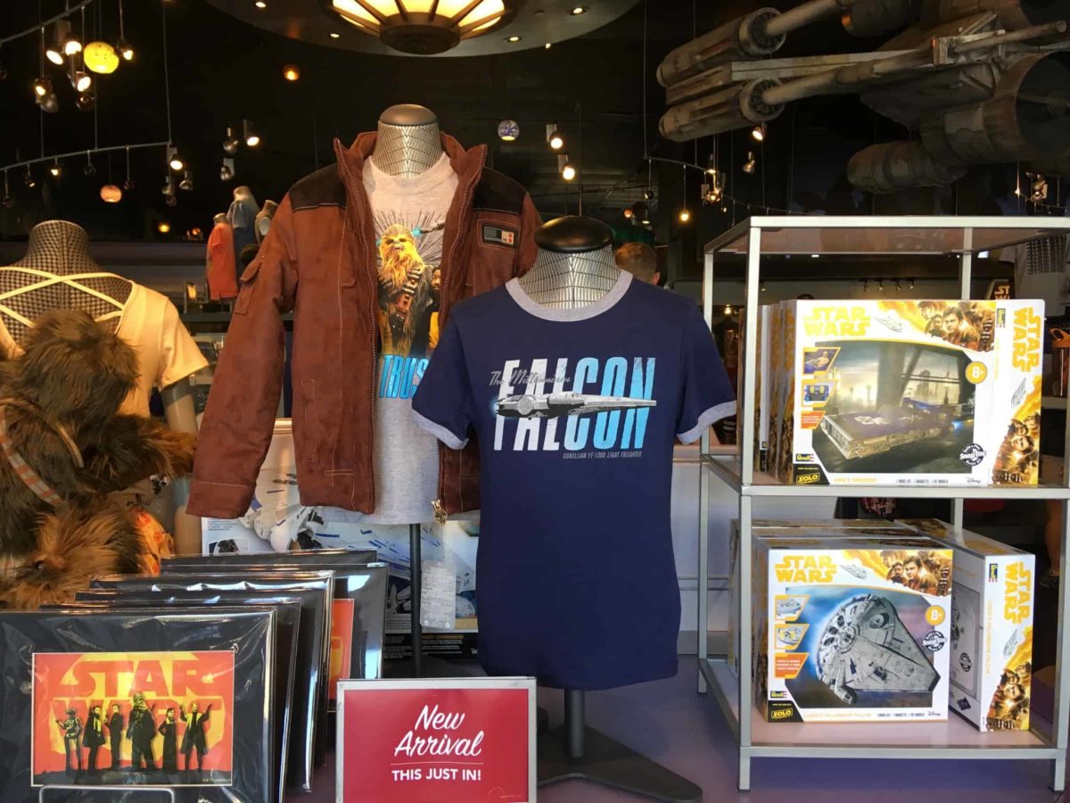 the "Solo" merchandise display at Star Traders in Disneyland