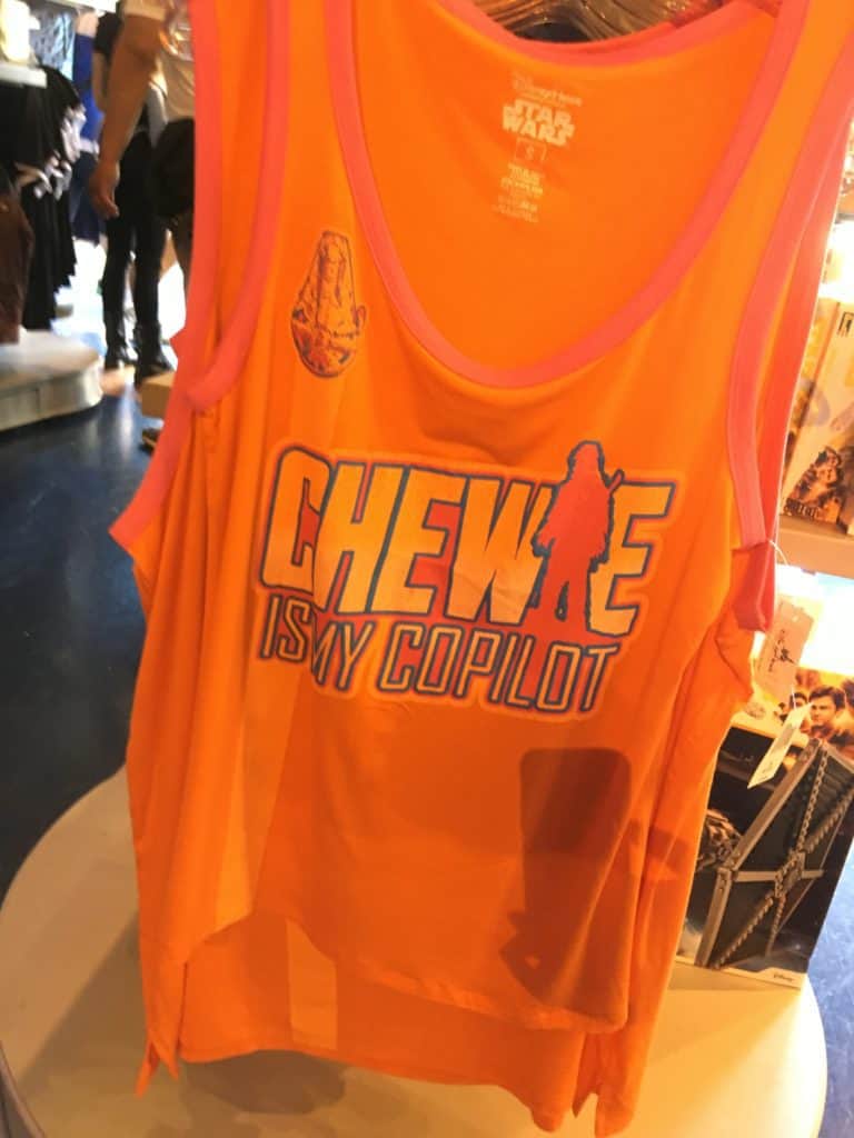 A women's tank top with Chewbacca on it, sold at Star Traders in Disneyland for the movie "Solo"