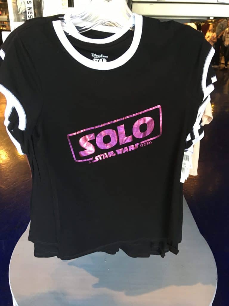 A women's tee, sold at Star Traders in Disneyland for the movie "Solo"