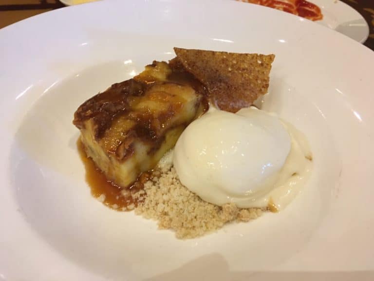 The new Butterscotch Bread Pudding from Storytellers Cafe at the Grand Californian Hotel