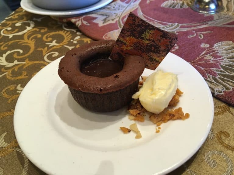 The preview of the Chocolate Molten Cake found at the entrance to Storytellers Cafe at the Grand Californian Hotel