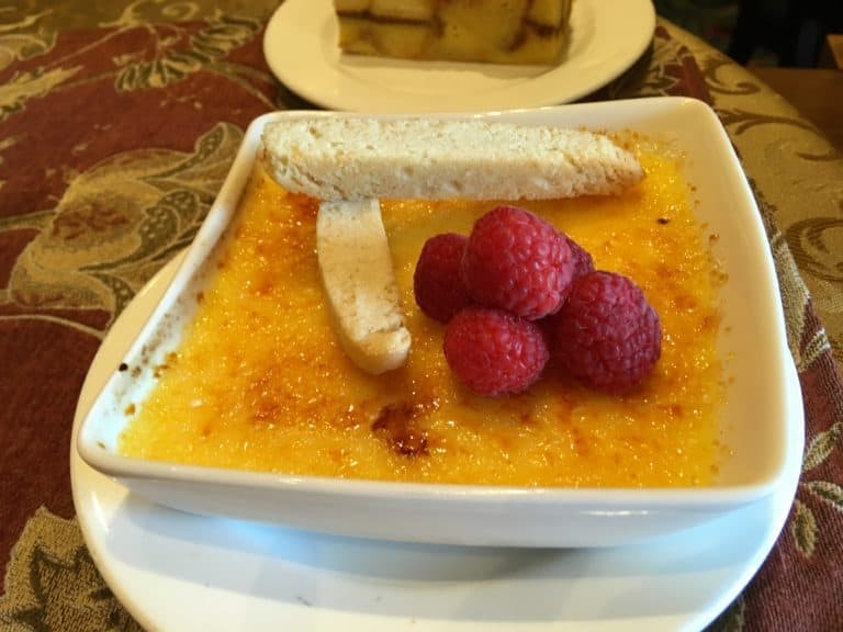 A preview of the Vanilla Crème Brûlée found at the entrance to Storytellers Cafe at the Grand Californian Hotel