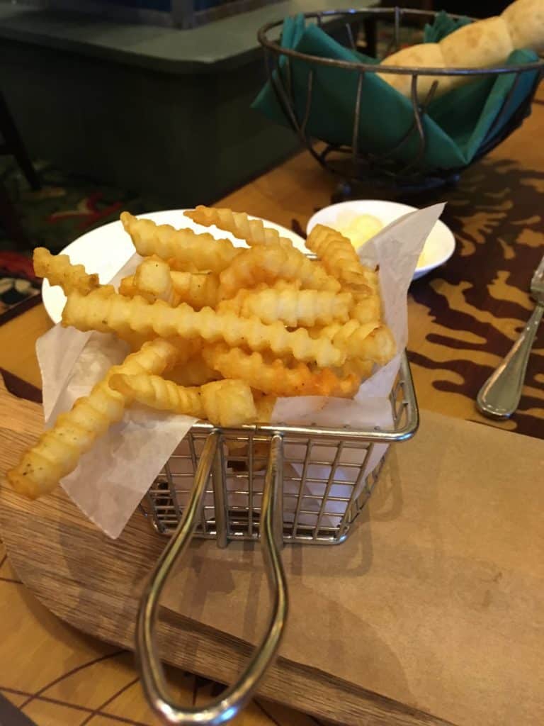 The basket of fries served with the Short Rib Grilled Cheese at Storytellers Cafe in the Grand Californian Hotel