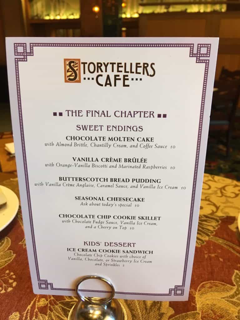 The new dessert menu for Storytellers Cafe at the Grand Californian Hotel