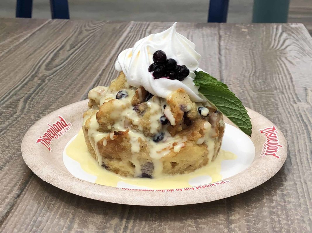 The Lemon-Blueberry Bread Pudding, a seasonal item at the Pacific Wharf Cafe in Disney California Adventure