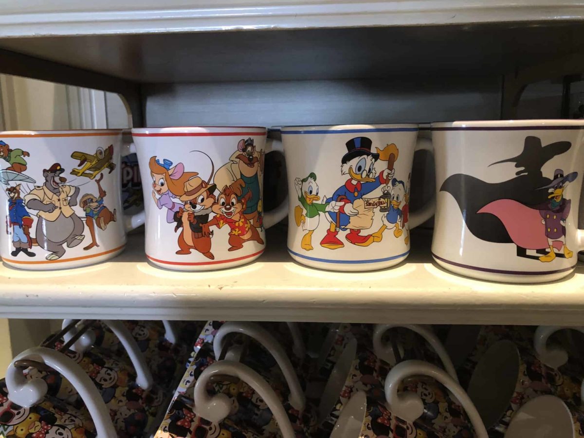 The entire set of four of the new Disney Afternoon mugs, found at the Disneyland Resort