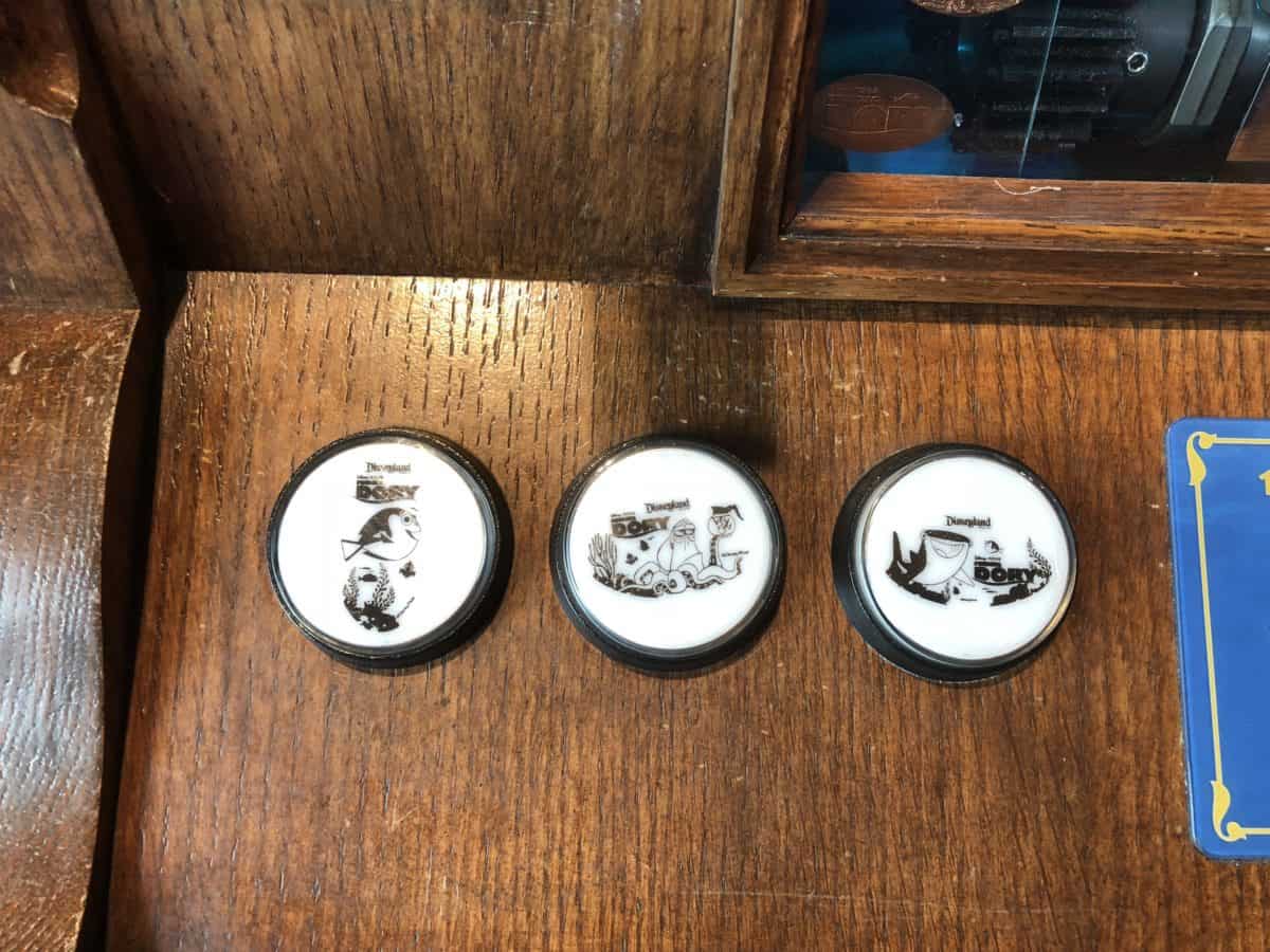 The options for the "Finding Dory" penny press machine in Disney California Adventure, as of May 4, 2018