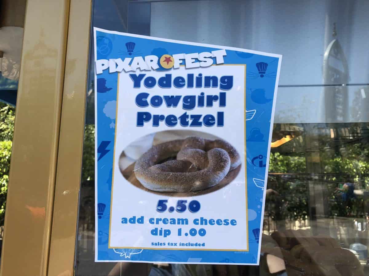 The Yodeling Cowgirl Pretzel, a cinnamon pretzel, is sold at Disneyland as of May 4, 2018