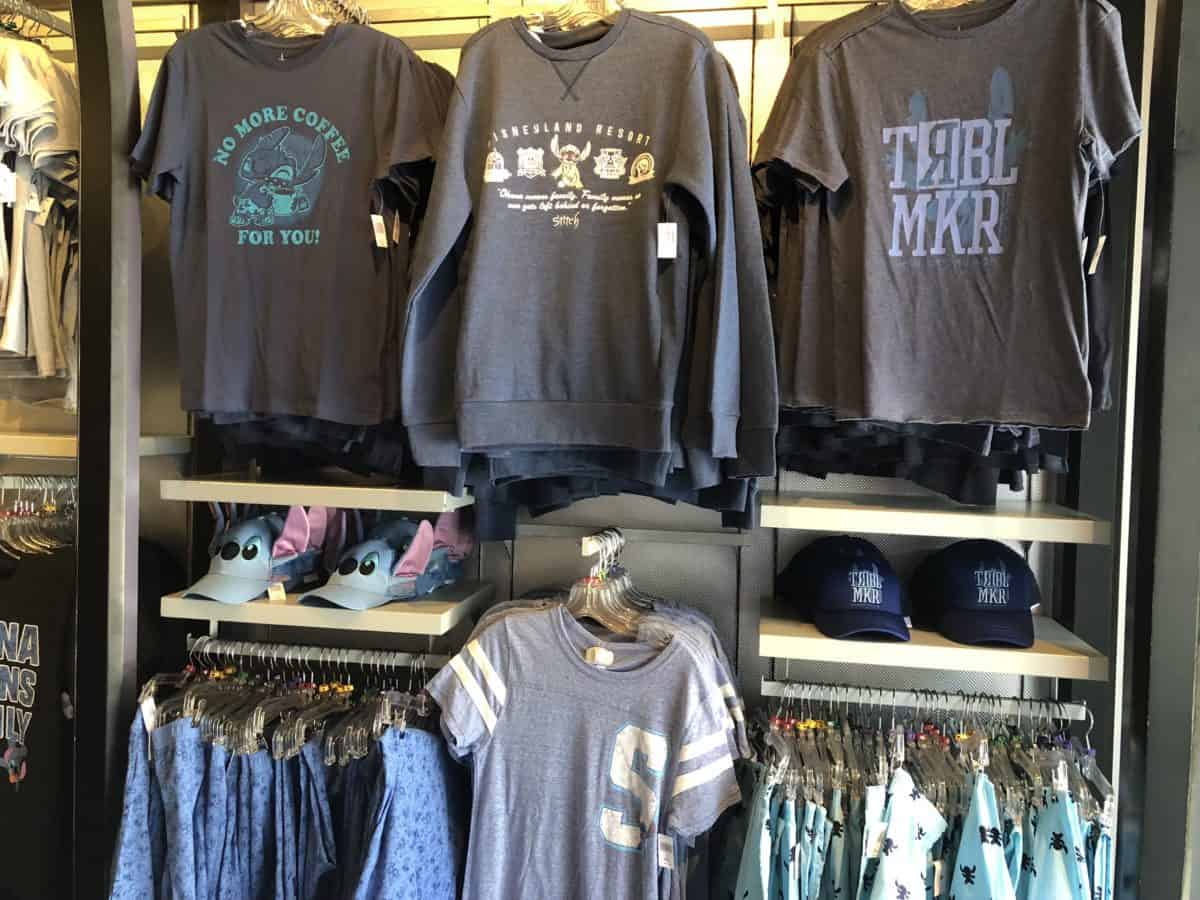 Disneyland's Tomorrowlanding store is now home to Stitch merchandise, like this mens' apparel, as of May 4, 2018