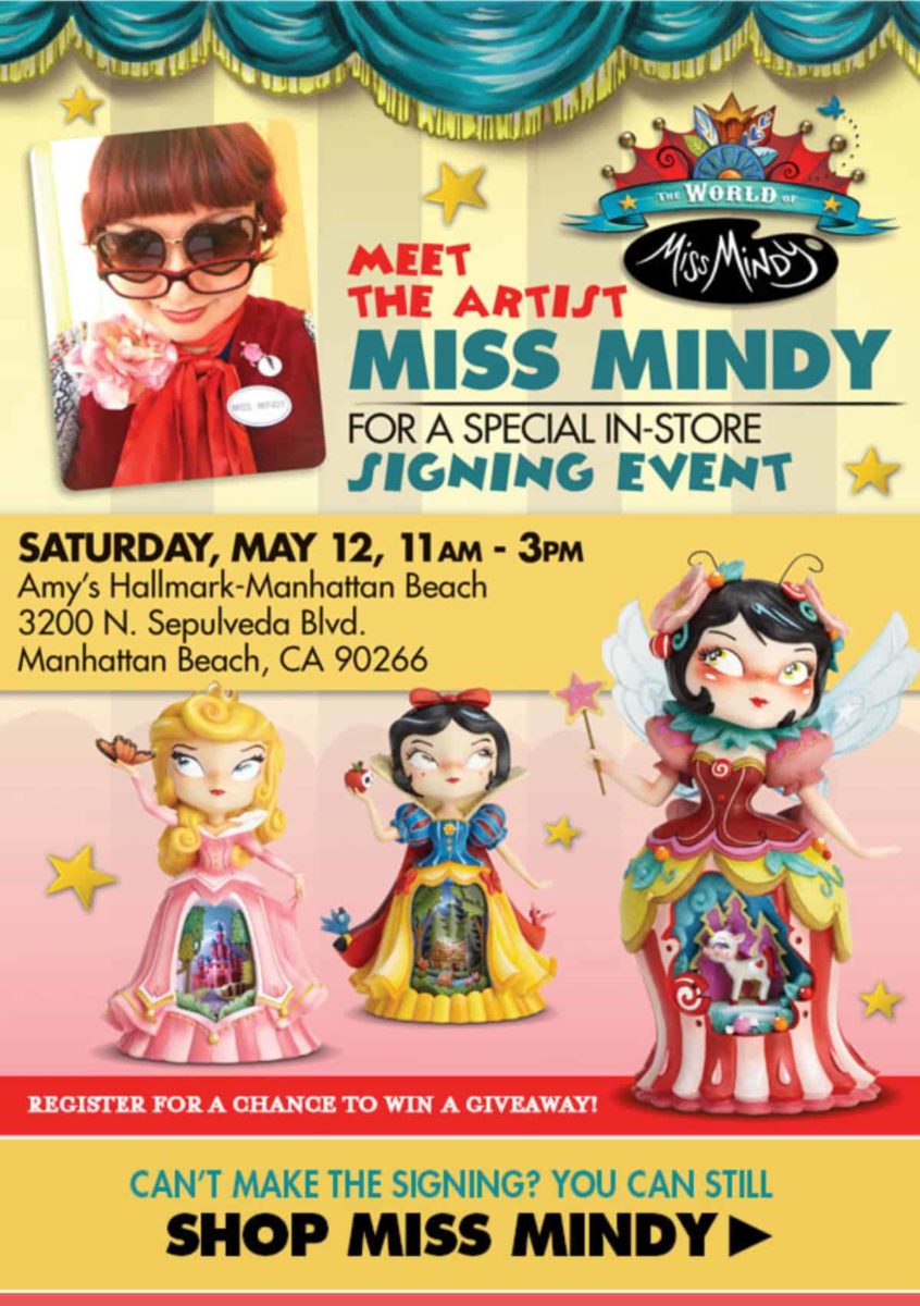 Miss Mindy, previously featured at Downtown Disney's Wonderground Gallery, is holding a special signing event on May 12, 2018 in Manhattan Beach, California