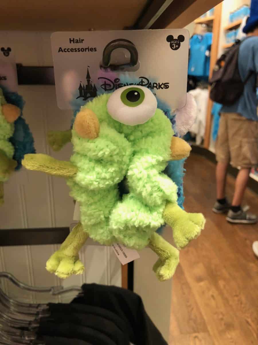 PIXAR scrunchy of Mike Wazowski sold at Knick's Knacks in Disney California Adventure, as seen on May 7, 2018
