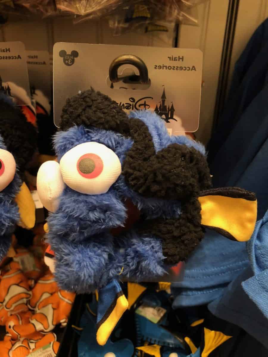 PIXAR scrunchy of Dory sold at Knick's Knacks in Disney California Adventure, as seen on May 7, 2018