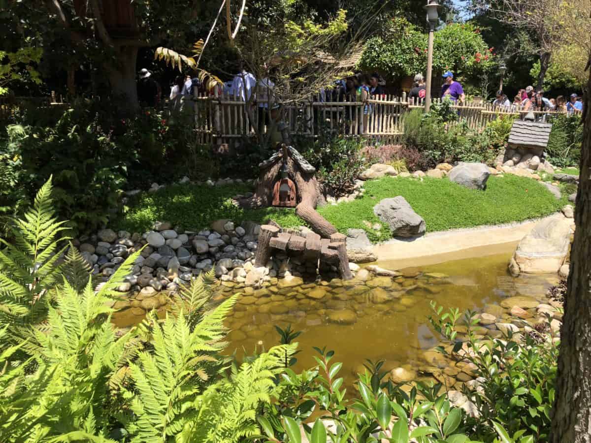 The riverbed in Critter Country, here shown from the side of The Many Adventures of Winnie the Pooh, is now dry or very low at different parts, as seen on May 10, 2018