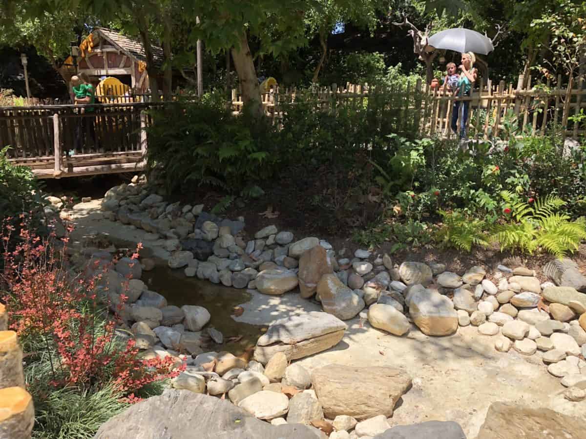The riverbed in Critter Country, here shown from near the exit of The Many Adventures of Winnie the Pooh, is now dry or very low at different parts, as seen on May 10, 2018