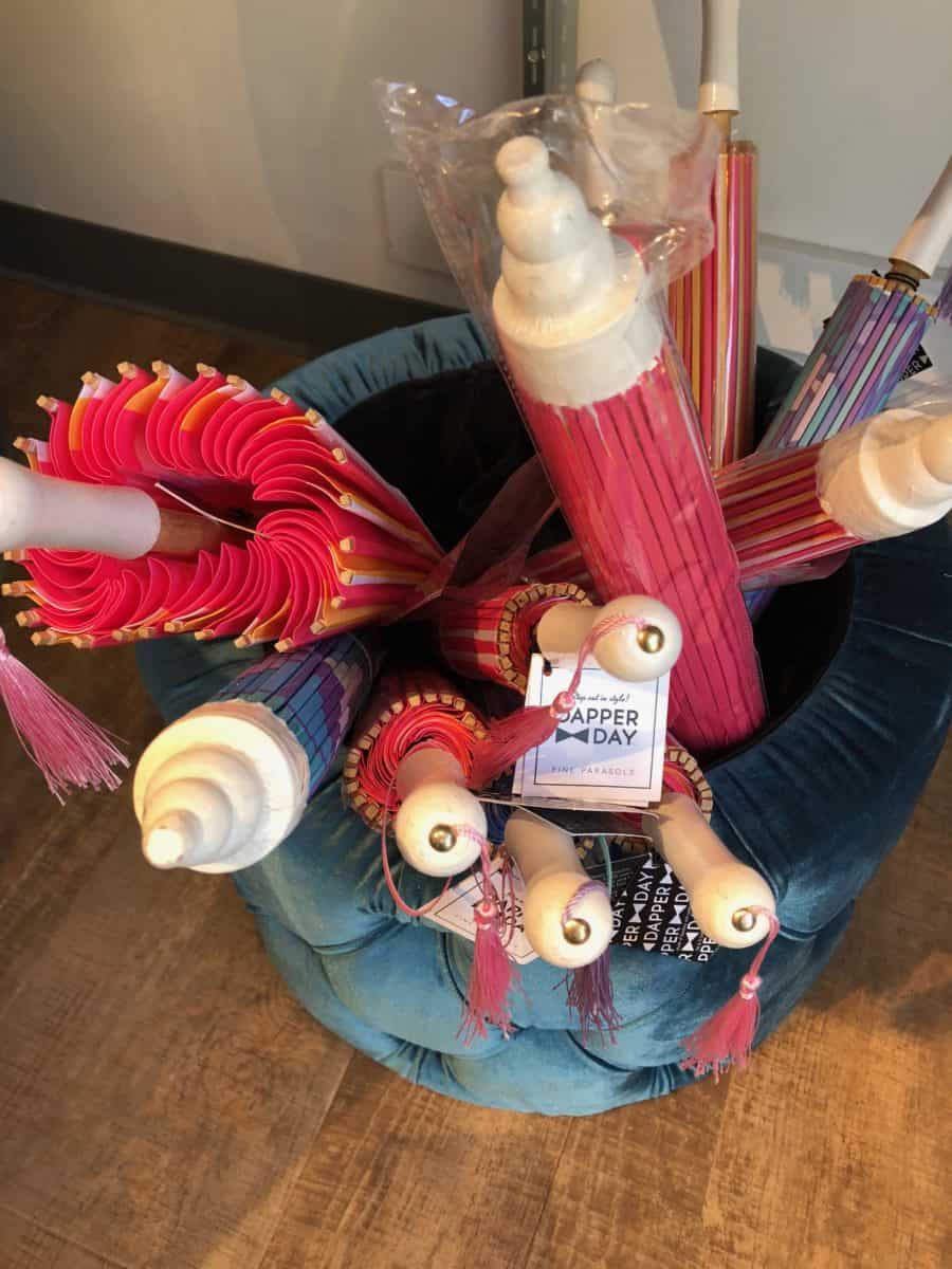 Parasols left over from Dapper Day found at the Disney Dress Shop in the Downtown Disney District, seen on May 10, 2018