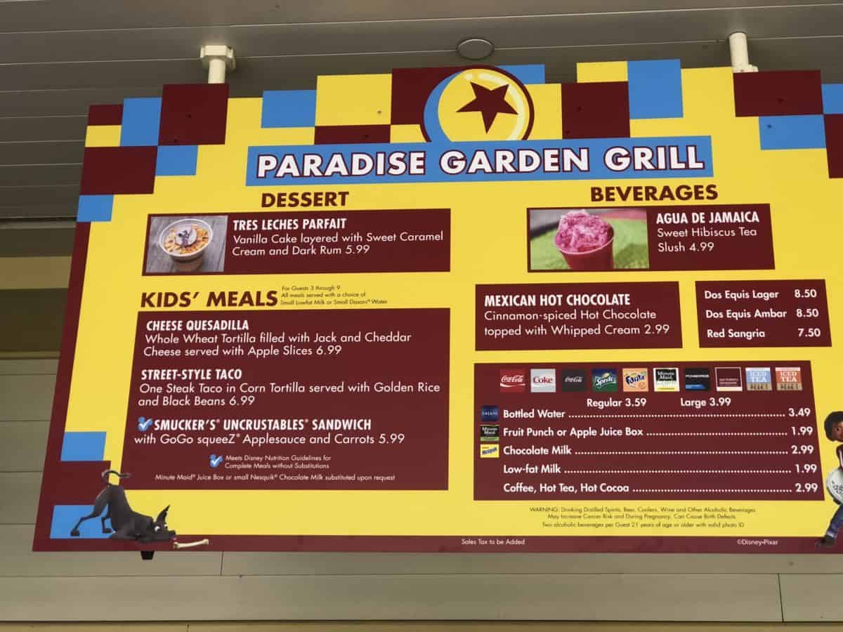 The second menu screen for the PIXAR Fest menu at the Paradise Garden Grill in Disney California Adventure, as seen on May 10, 2017