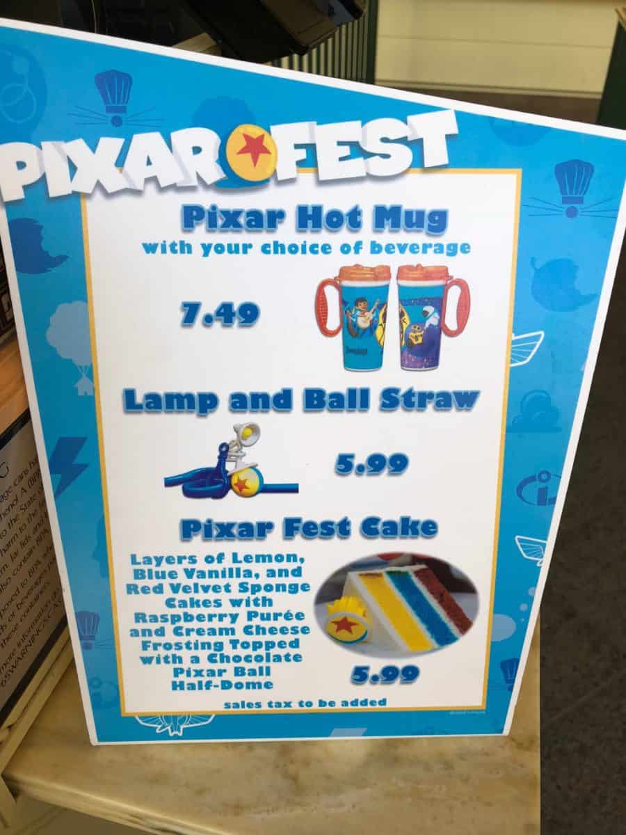 The standee for the PIXAR Fest menu at the Paradise Garden Grill in Disney California Adventure, as seen on May 10, 2017
