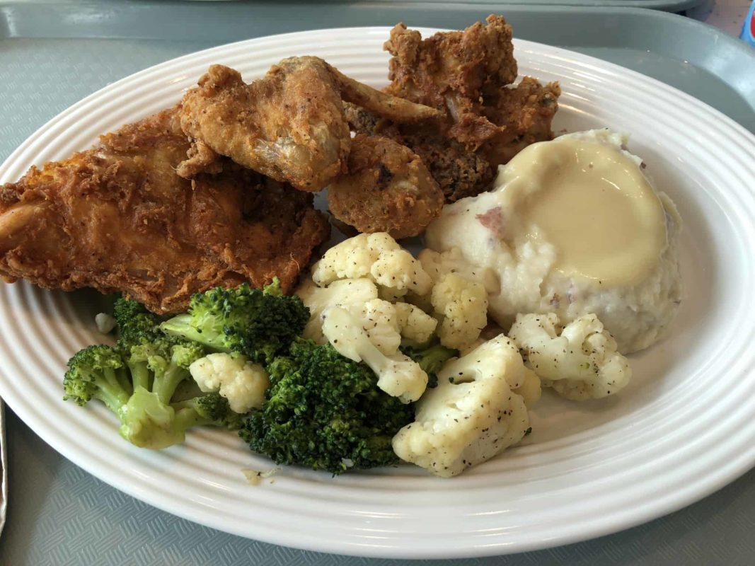 The fried chicken from the updated lunch menu at Flo's V8 Cafe in Carsland in Disney California Adventure