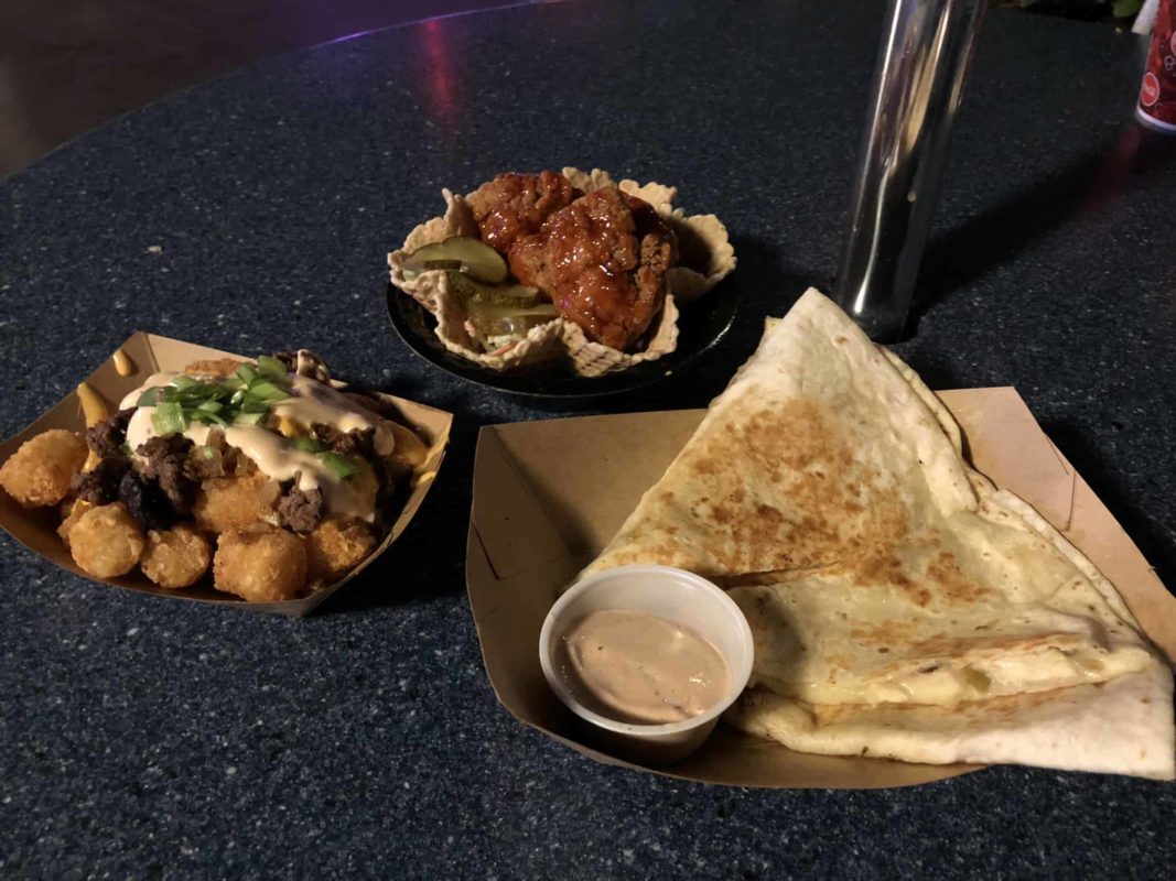 The Space-adila, Meteor Potato Bites, and Sweet Star Clusters from the Galactic Grill's Late Night menu in Disneyland
