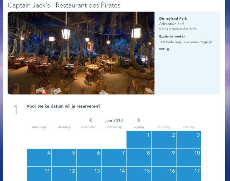Table service restaurants can be booked online on the Dutch website of Disneyland Paris.